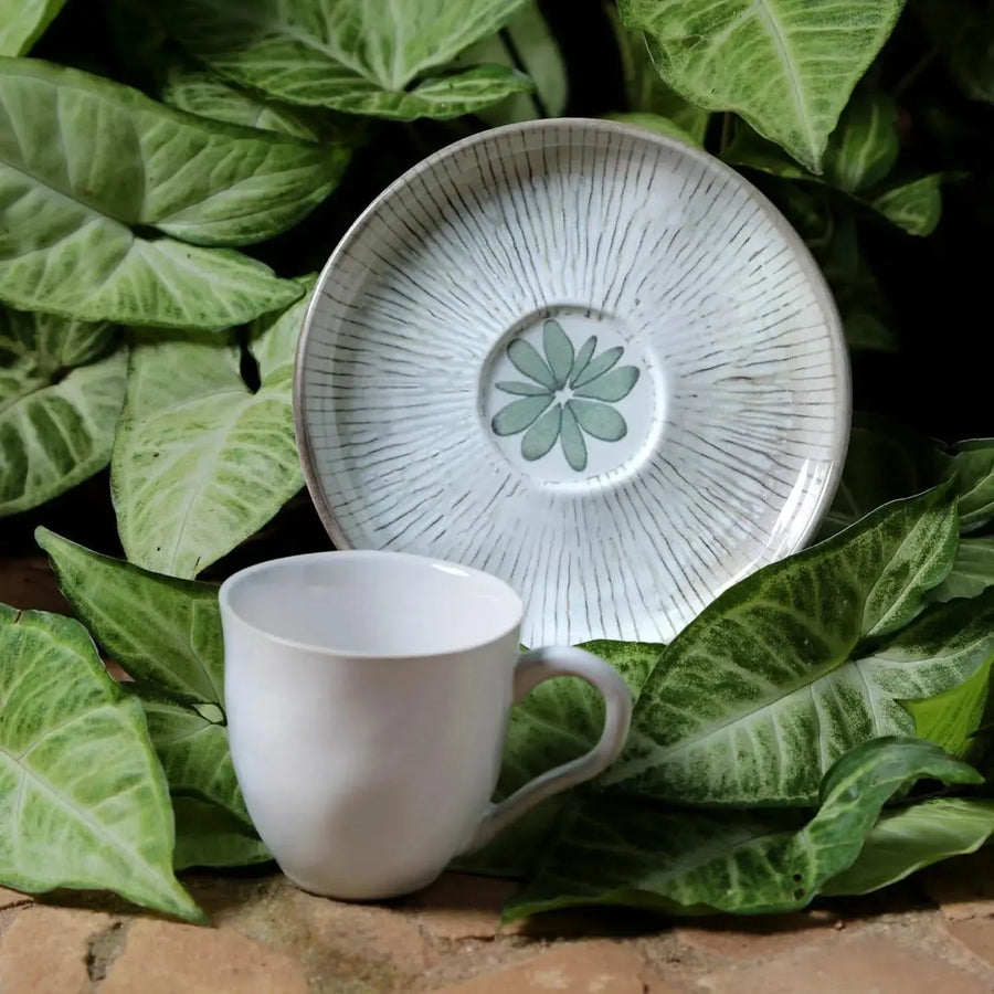 Jogo 6 Xícaras de Chá com Pires Stoneware Bio Evergreen 210ml Porto Brasil