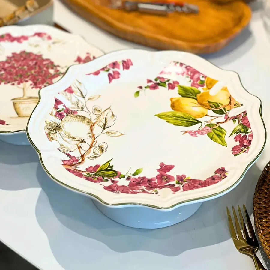 Prato para Bolo com Pé Cerâmica Imperial Scalla
