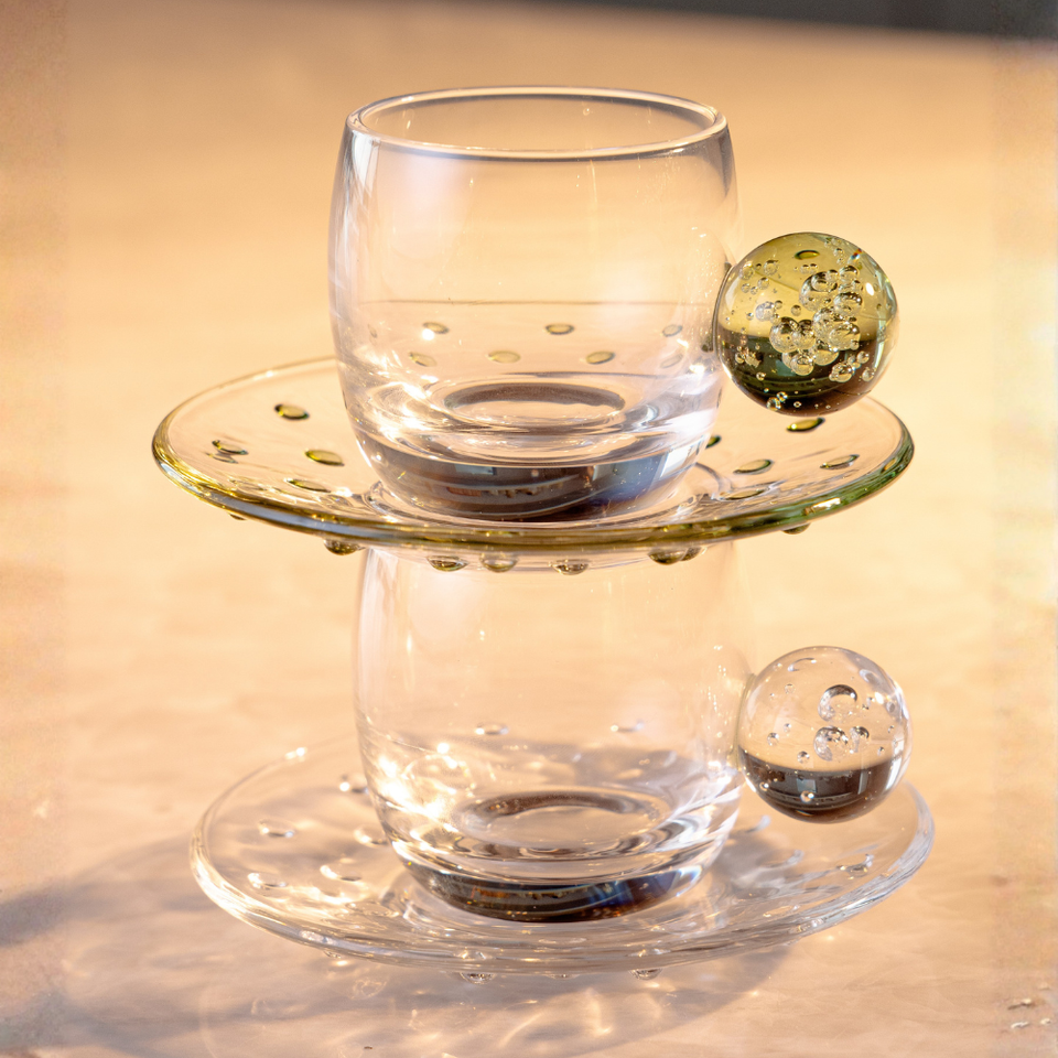 Jogo de 6 Xícaras de Café Esfera Vidro Verde Linha Sintonia 90ml
