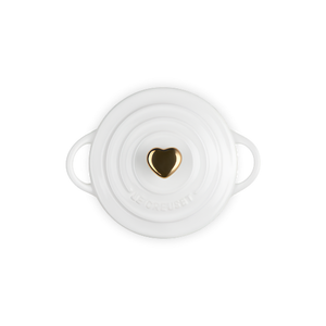 Mini Cocotte Cerâmica Branco com Pegador Coração Dourado Le Creuset