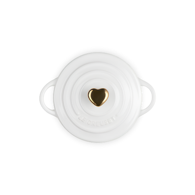 Mini Cocotte Cerâmica Branco com Pegador Coração Dourado Le Creuset