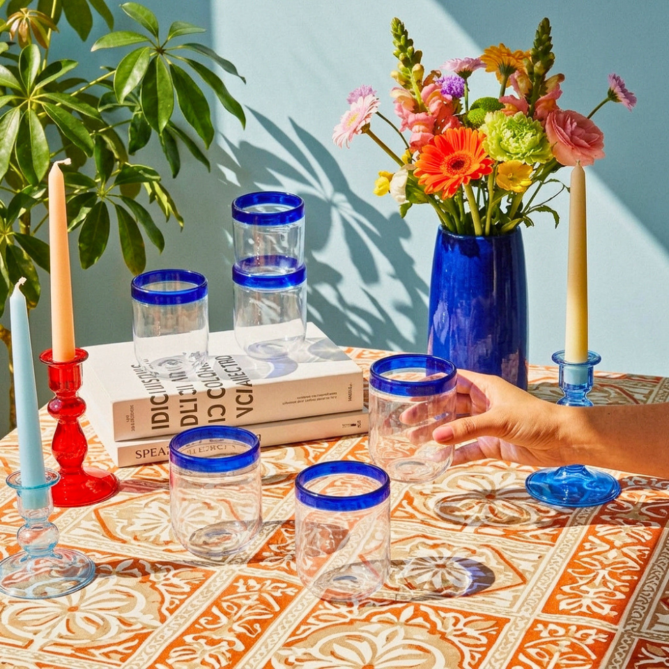 Jogo de 6 Copos Orilla Vidro Azul 480ml