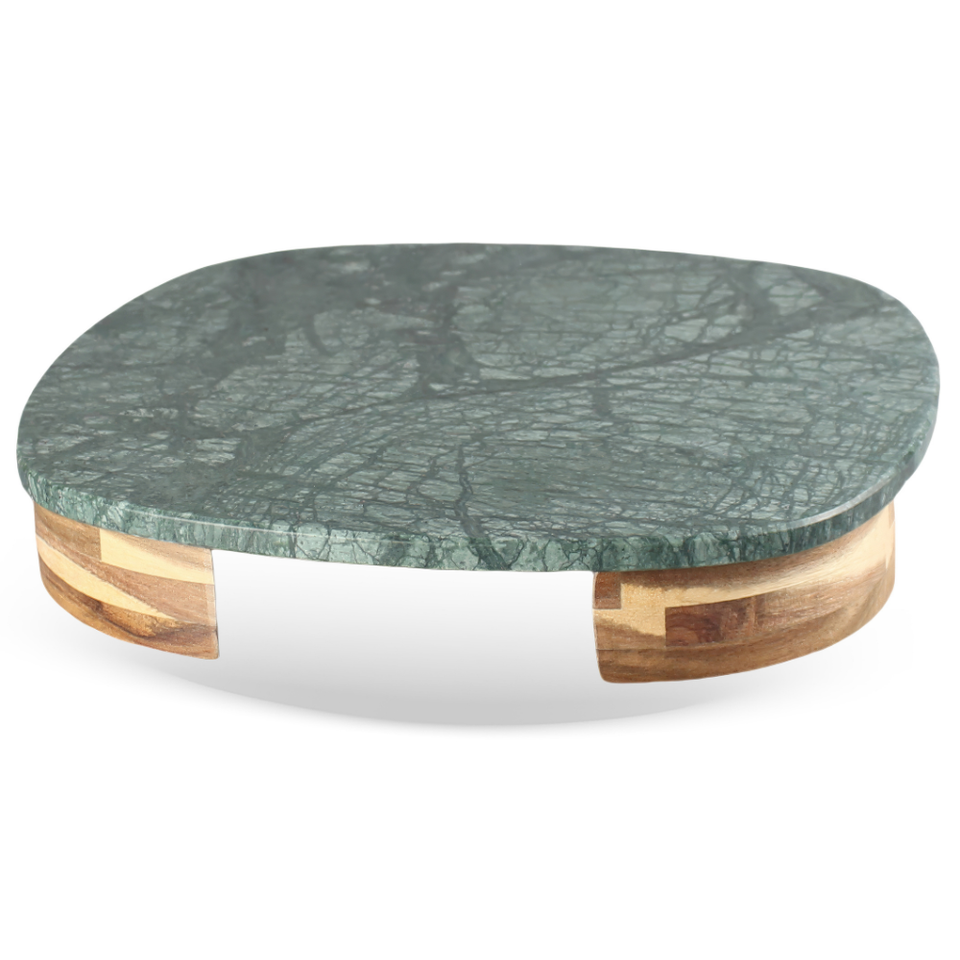 Bandeja Quadrada Suporte Madeira Green Marble