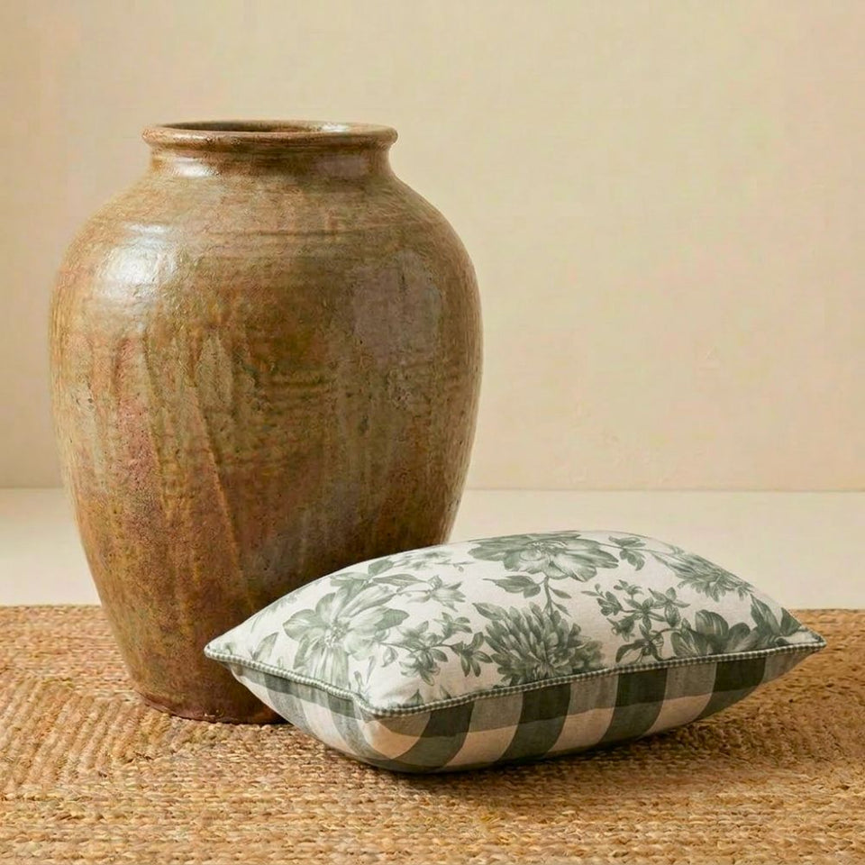 Almofada Linho 35X58 Estampa Dupla Face Xadrez Grande Verde Cordão