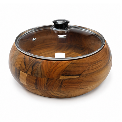 Bowl Madeira Teca com Tampa de Vidro Laguiole Médio La Maison