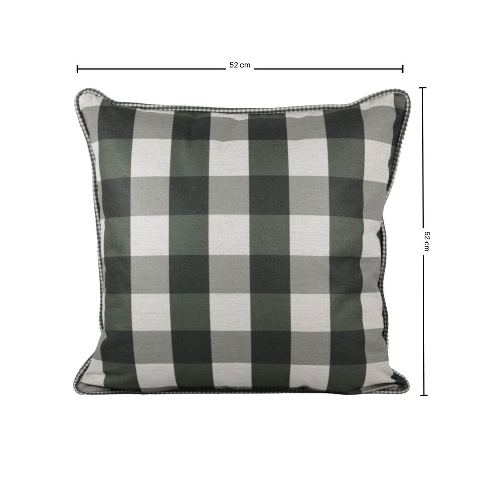 Almofada Linho 52X52 Estampa Xadrez Grande Verde Com Cordão