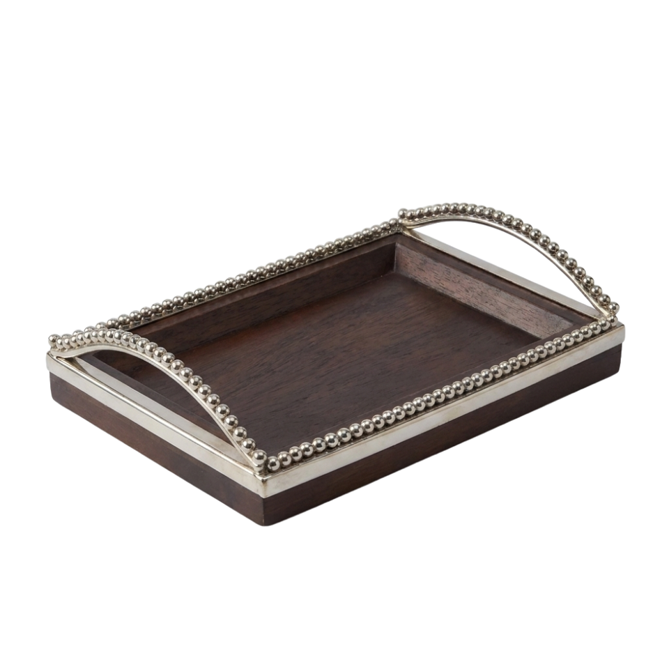 Bandeja Retangular Madeira com Alças Bolinhas Object Bahali 8x30x20cm