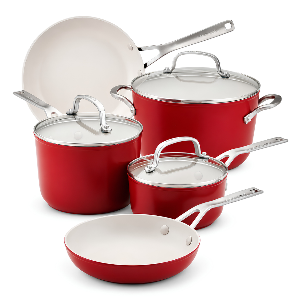 PRÉ-VENDA: Jogo de Panelas Frigideira Caçarola Alumínio 8 Peças Vermelho KitchenAid