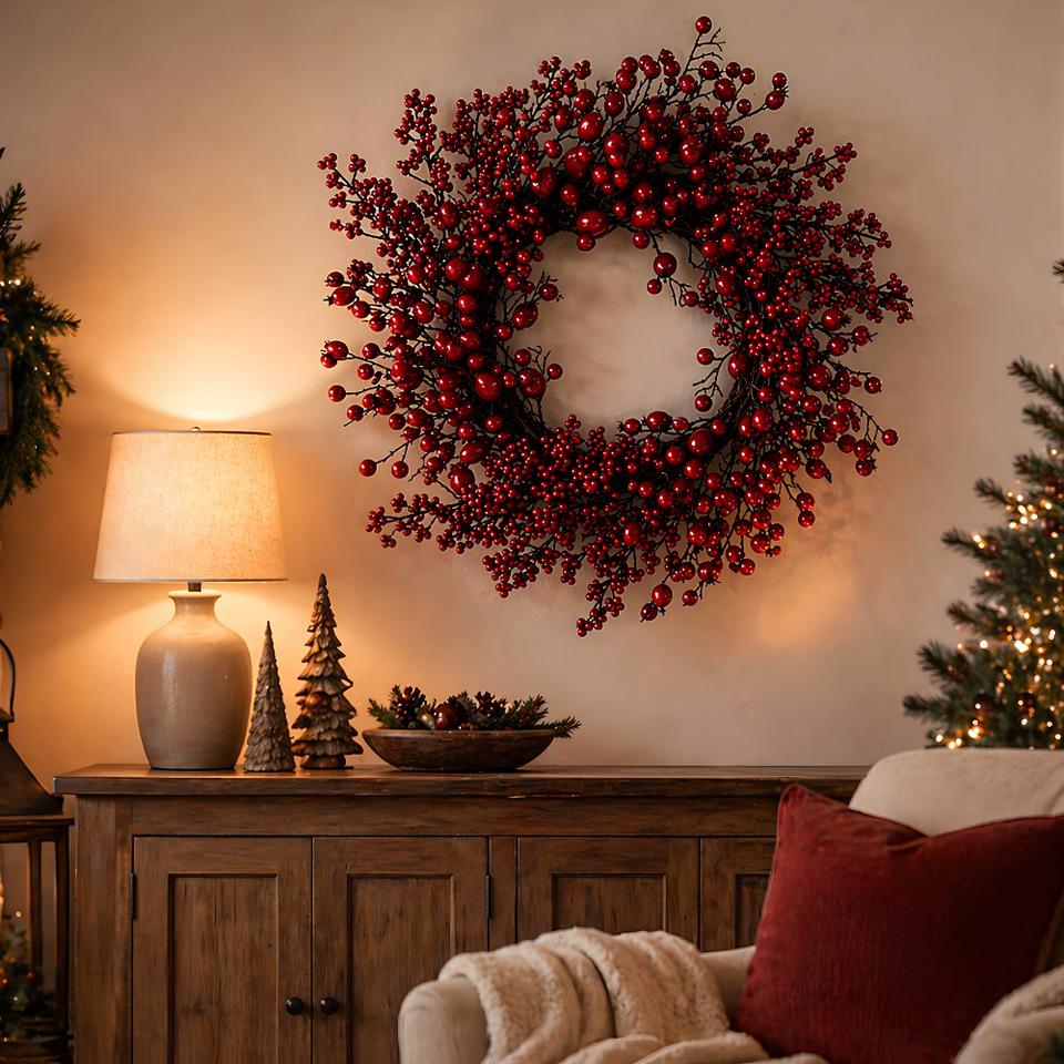 Guirlanda Decorativa Natal Aramada Cerejas 63cm