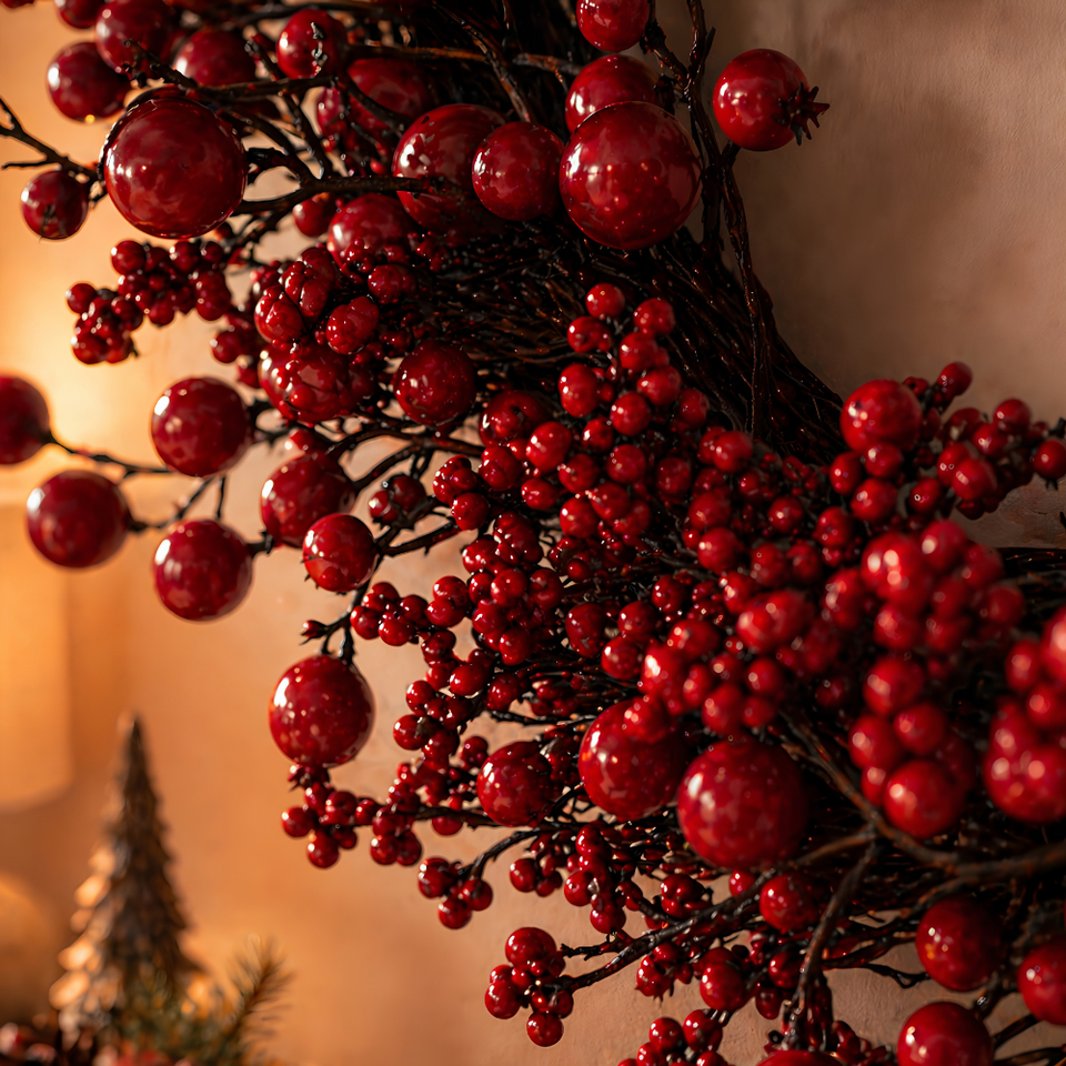 Guirlanda Decorativa Natal Aramada Cerejas 63cm