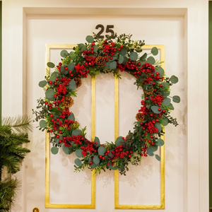 Guirlanda Decorativa Natal Barries e Eucalipto Vermelha / Verde 70cm