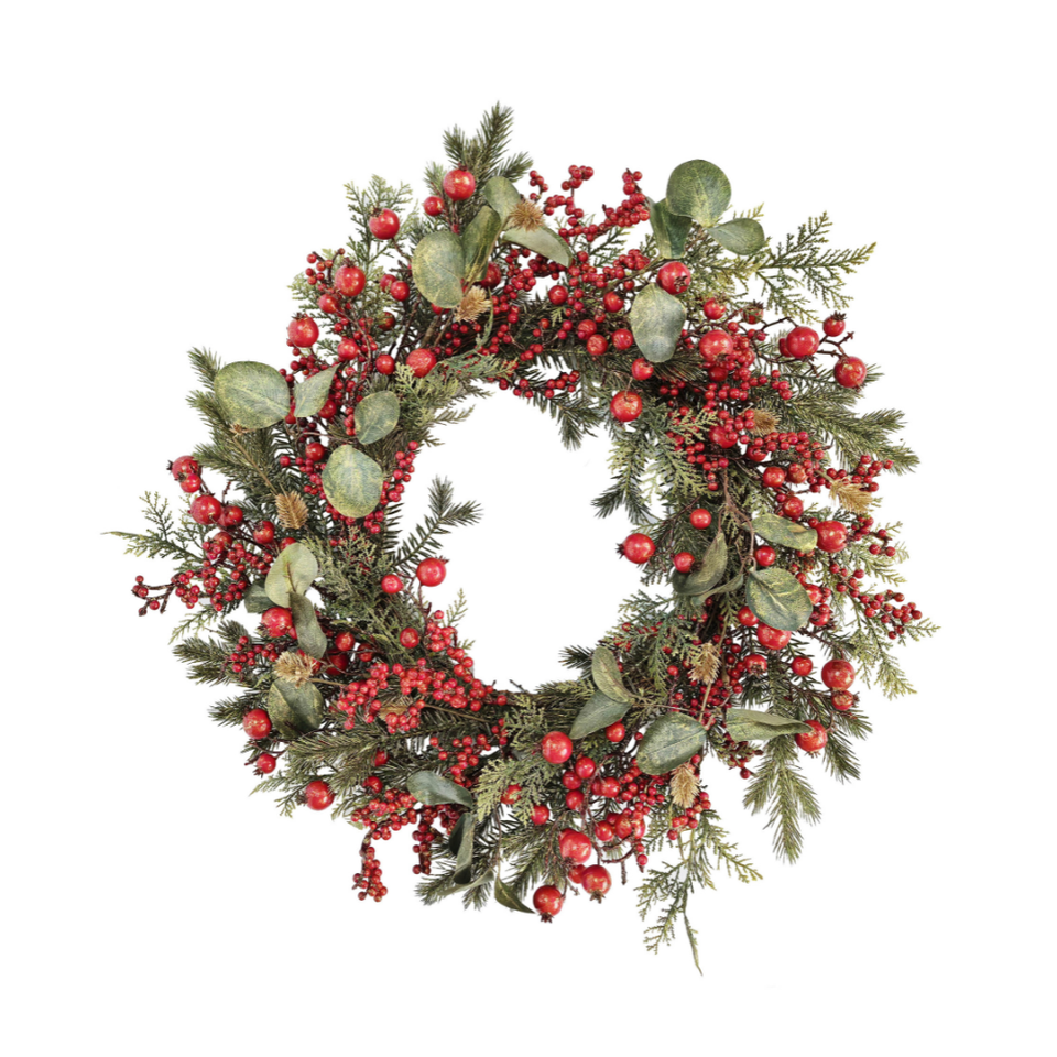 Guirlanda Decorativa Natal Barries e Folhagens Vermelha / Verde 68cm