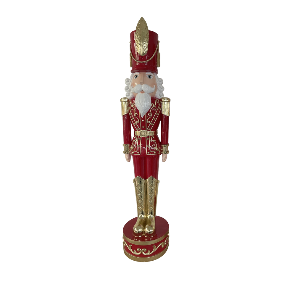 Adorno Decorativo Natal Resina Soldado Quebra Nozes Vermelho / Dourado 125x28cm