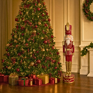 Adorno Decorativo Natal Resina Soldado Quebra Nozes Vermelho / Dourado 125x28cm