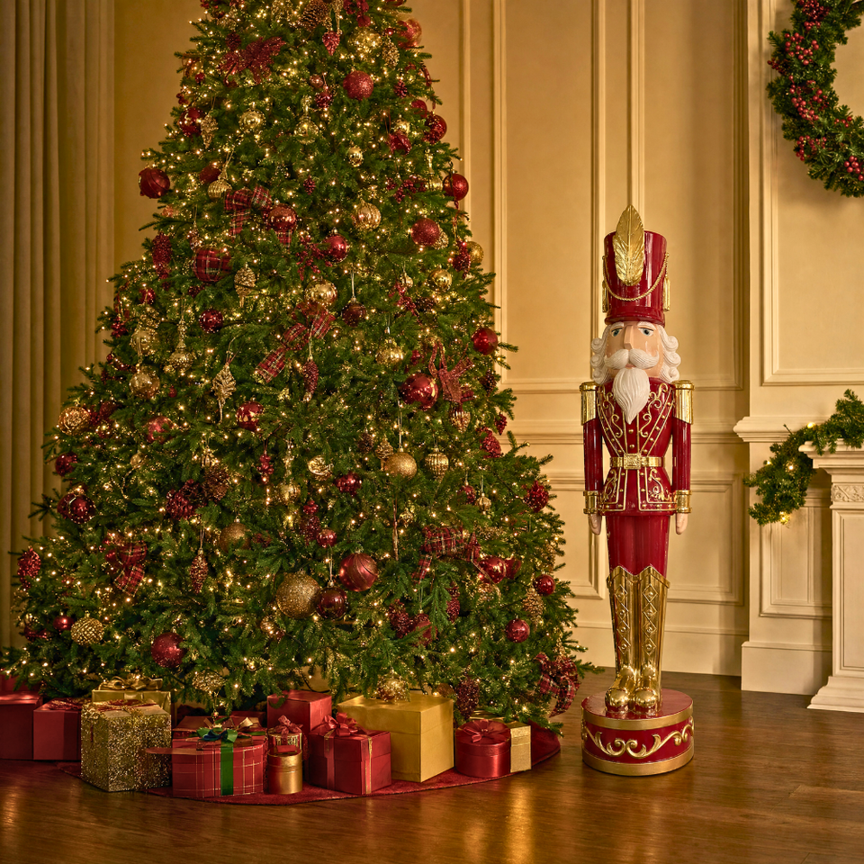Adorno Decorativo Natal Resina Soldado Quebra Nozes Vermelho / Dourado 125x28cm