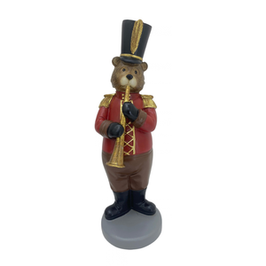 Adorno Urso Trompete Decorativo Natal Resina Vermelho / Marrom 31x10cm
