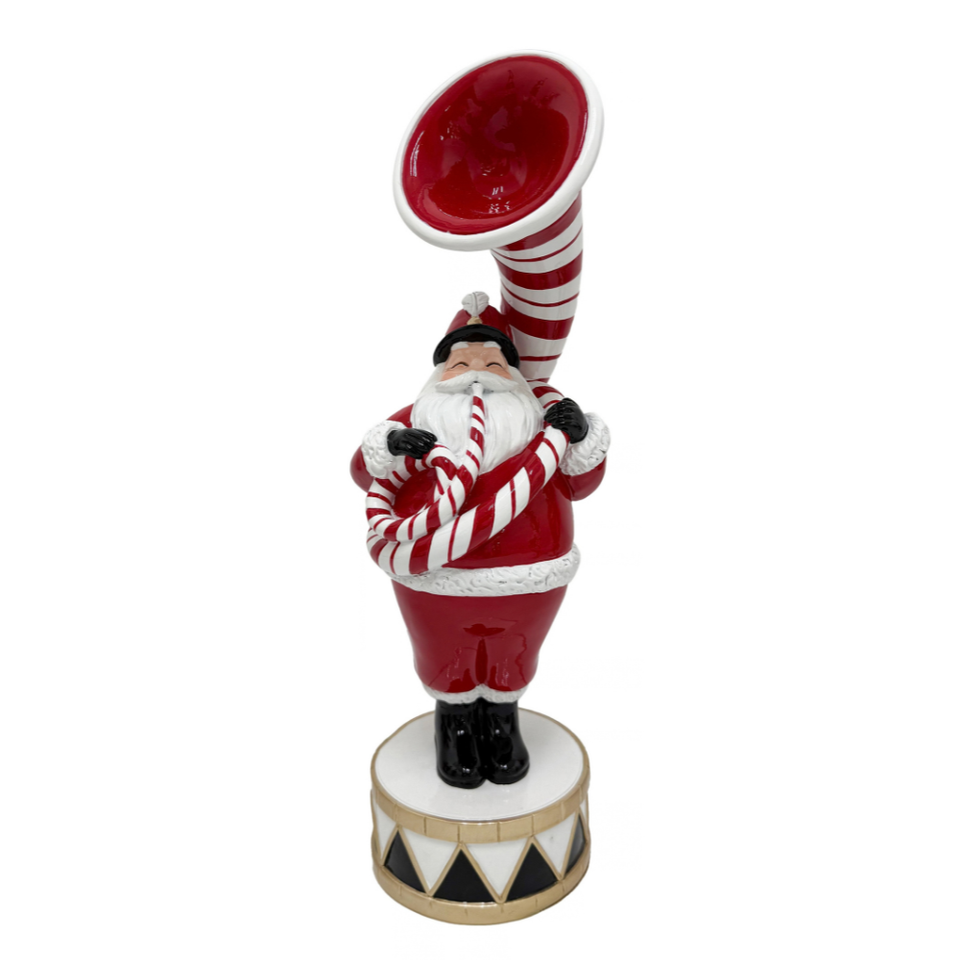 Papai Noel com Trambone Natal Resina Vermelho e Branco