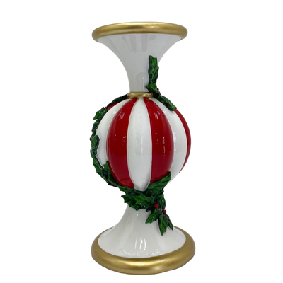 Castiçal Doce Natal Resina Branco e Vermelho