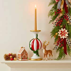 Castiçal Doce Natal Resina Branco e Vermelho