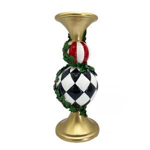 Castiçal Doce Natal Resina Branco Vermelho e Preto