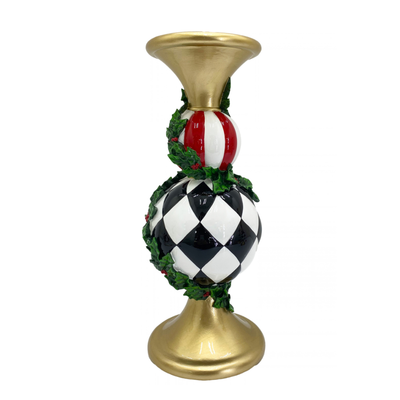 Castiçal Doce Natal Resina Branco Vermelho e Preto
