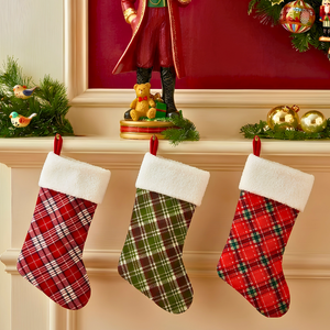 Conjunto 3 Botas Decorativas Natal Xadrez, Bordo, Verde e Vermelho