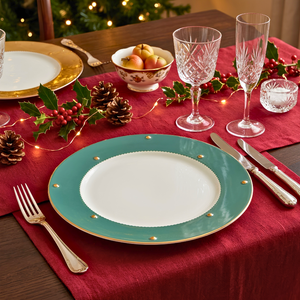 Sousplat Cerâmica Christmas Balls Verde Filete de Ouro 33cm Scalla