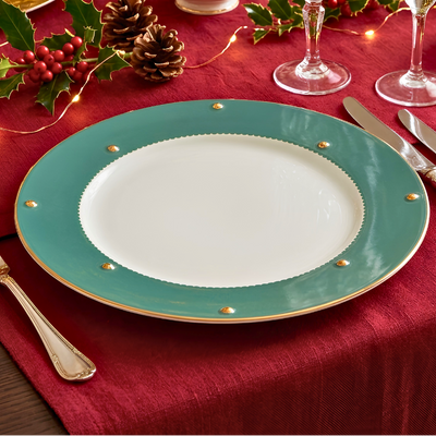 Sousplat Cerâmica Christmas Balls Verde Filete de Ouro 33cm Scalla
