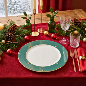 Sousplat Cerâmica Christmas Balls Verde Filete de Ouro 33cm Scalla
