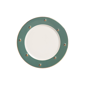 Jogo 6 Pratos de Sobremesa Cerâmica Christmas Balls Verde Filete de Ouro Scalla 21cm Scalla