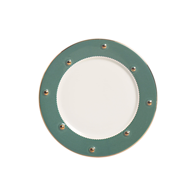 Jogo 6 Pratos de Sobremesa Cerâmica Christmas Balls Verde Filete de Ouro Scalla 21cm Scalla