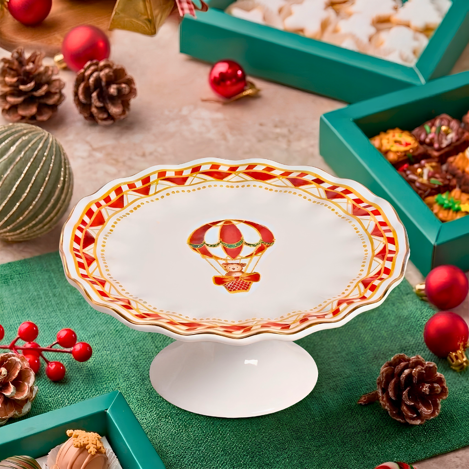 Porta Petit Four com Pé Cerâmica Noite de Brinquedos Scalla