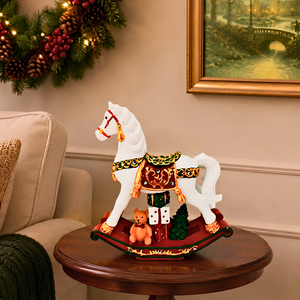Adorno Cavalo de Balanço Branco Natal Poliresina 19x20x5,5cm