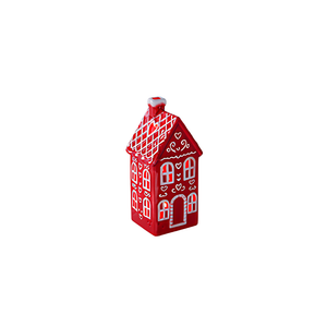 Adorno Casa Ginger Bread Cerâmica Iluminada Natal Vermelho 13,5cm Tuut