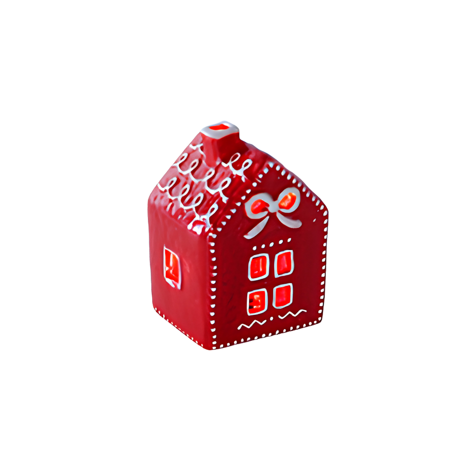 Adorno Casa Ginger Bread Cerâmica Iluminada Natal Vermelha 11cm Tuut