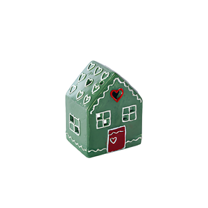 Porta Velas Casa Ginger Cerâmica Verde Natal 11cm Tuut