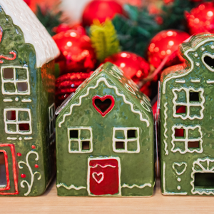 Porta Velas Casa Ginger Cerâmica Verde Natal 11cm Tuut