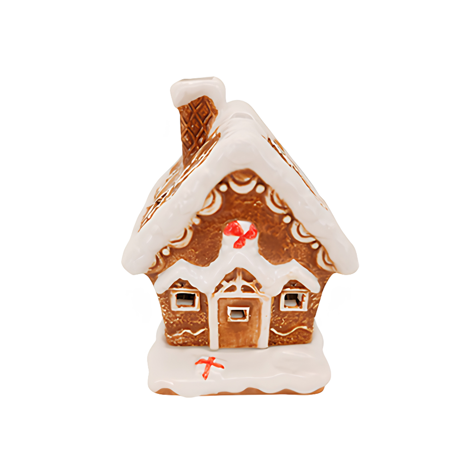 Adorno Casa Ginger Bread Cerâmica Natal Bege 11x10x11cm Tuut