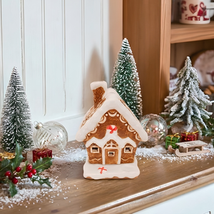 Adorno Casa Ginger Bread Cerâmica Natal Bege 11x10x11cm Tuut