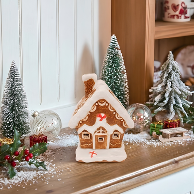 Adorno Casa Ginger Bread Cerâmica Natal Bege 11x10x11cm Tuut