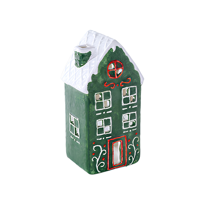 Porta Velas Casa Ginger Cerâmica Verde Natal 16,5cm Tuut