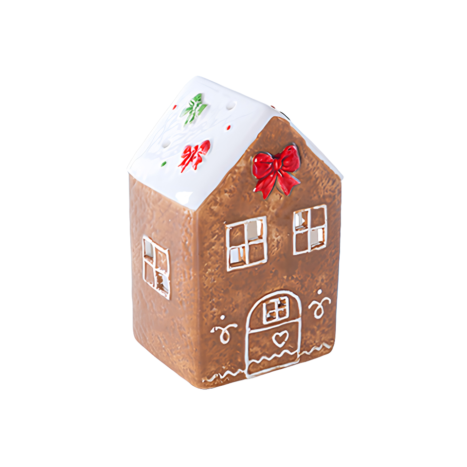 Porta Velas Casa Ginger Cerâmica Bege Natal 15cm Tuut