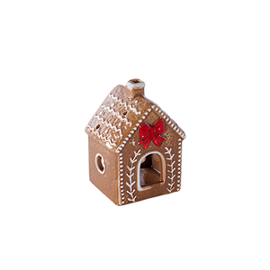 Porta Velas Casa Ginger Cerâmica Bege Natal 11cm Tuut