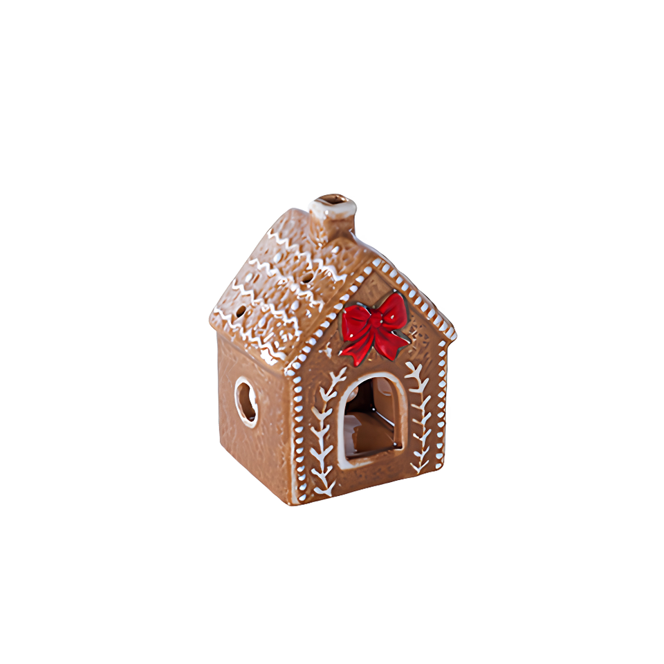 Porta Velas Casa Ginger Cerâmica Bege Natal 11cm Tuut
