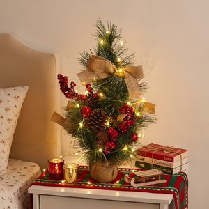 Árvore de Natal Decorativa Pinha Berries e Laço Rústico 49cm Tuut