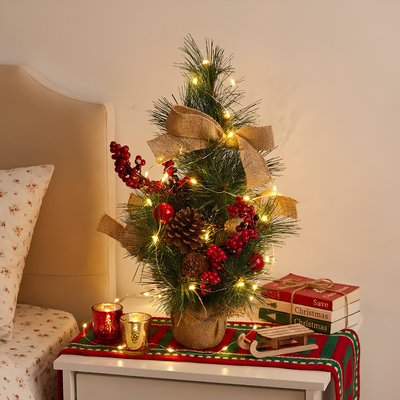 Árvore de Natal Decorativa Pinha Berries e Laço Rústico 49cm Tuut