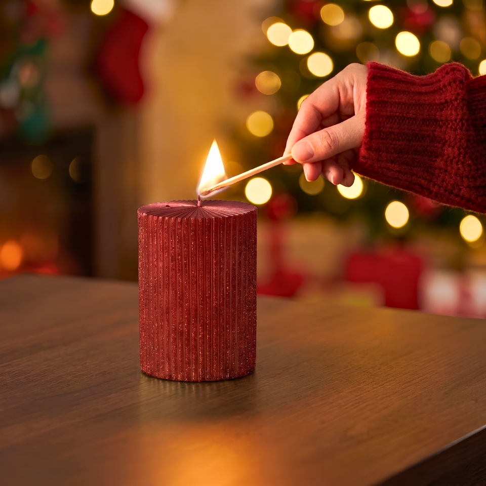 Vela Decorativa Natal Parafina Canelada Vermelha Pequena