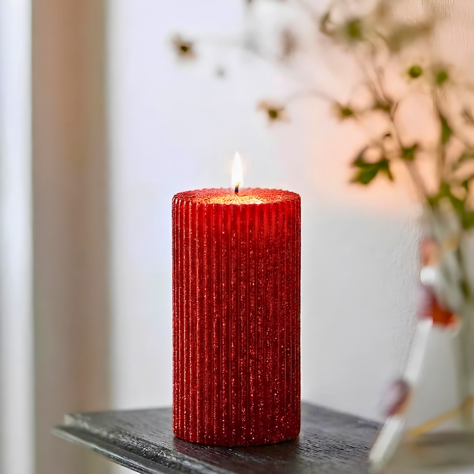 Vela Decorativa Natal Parafina Canelada Vermelha Grande