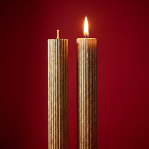 Conjunto 2 Velas Decorativas Natal Parafina Caneladas Douradas