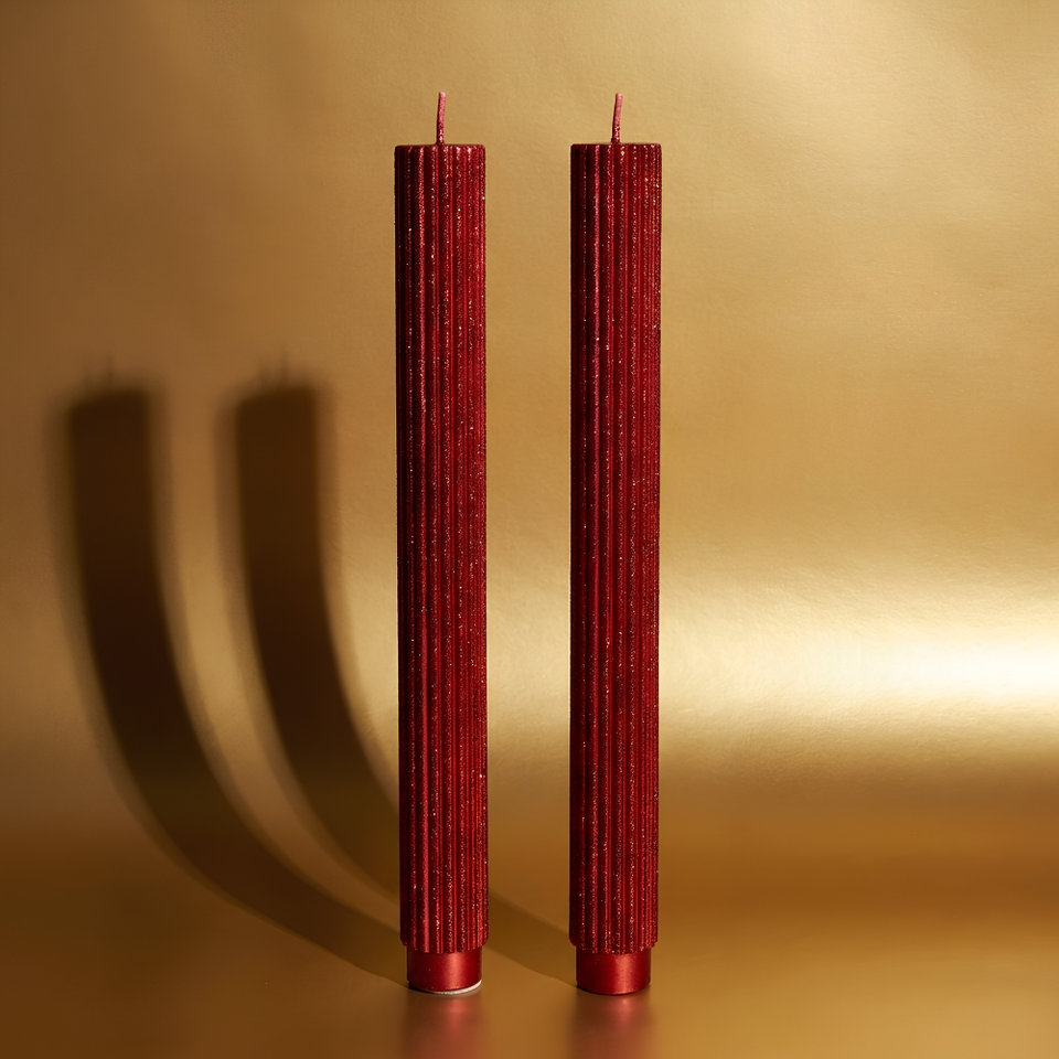 Conjunto 2 Velas Decorativas Natal Parafina Caneladas Vermelho